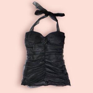 Speechless Y2K Black Sparkle ruched Halter Top goth Gothic glam club party